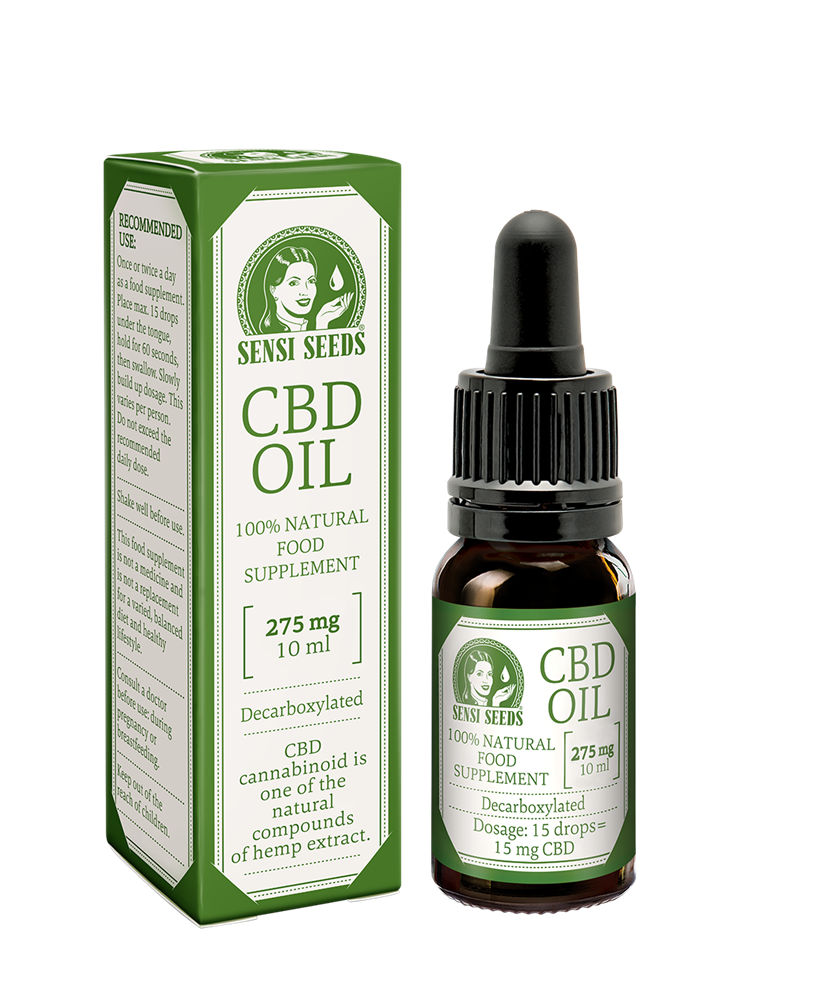 10 ml Sensi Seeds CBD Oil inneholder 275 mg CBD (cannabidiol).